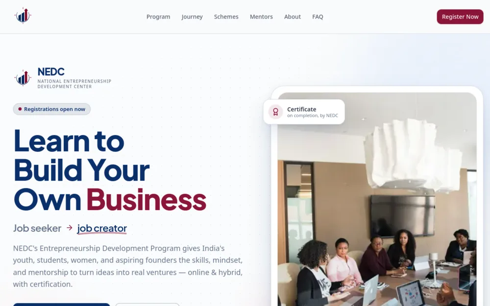 Screenshot of the NEDC Platform live site